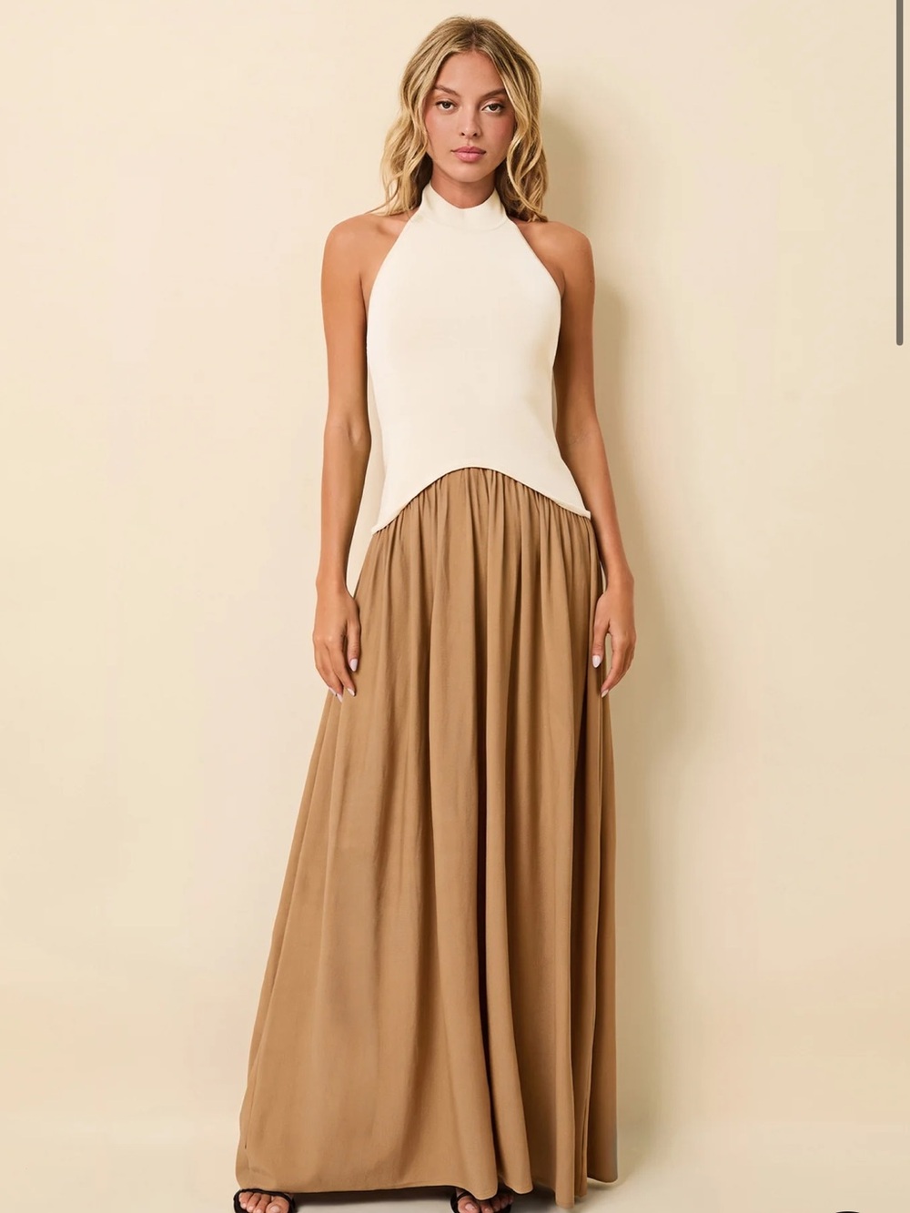 SOLID & STRIPED Halter Soglio Dress Ecru Camel XS